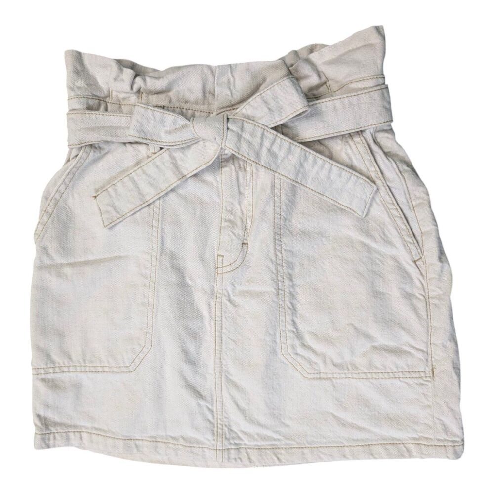 Free People Paperbag Tie Waist Denim Linen Skirt Size 2 Or XS Cream Ivory